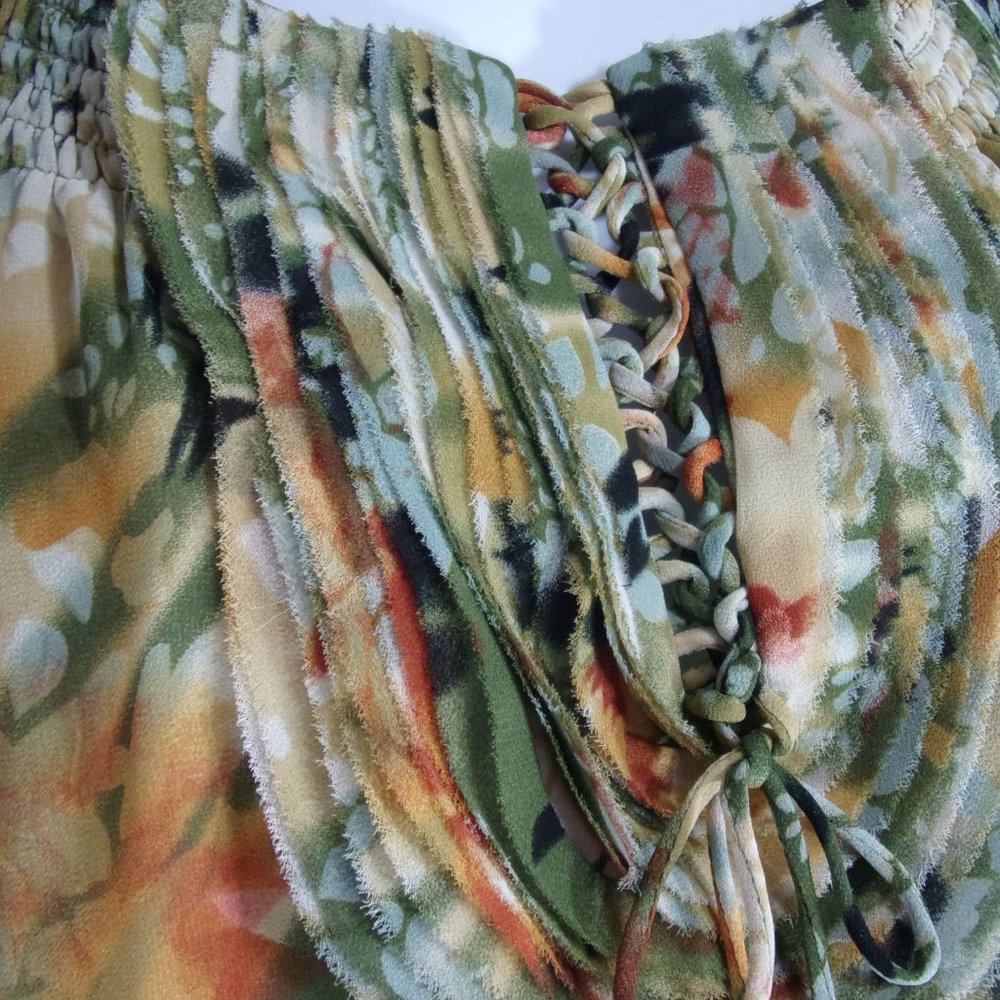 Blue Velvet Brand In An Olive Orange Print Polyester Blouse - Picture 2 of 4